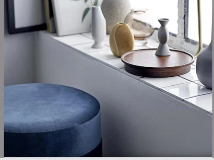 Bloomingville, Grandma Puf, Blå, Polyester, Ø:39 x H:39 cm