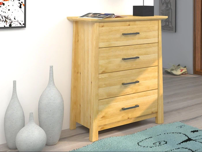 DANSK DESIGNET KOMMODE MED 4 SKUFFER I MASSIV EGETRÆ