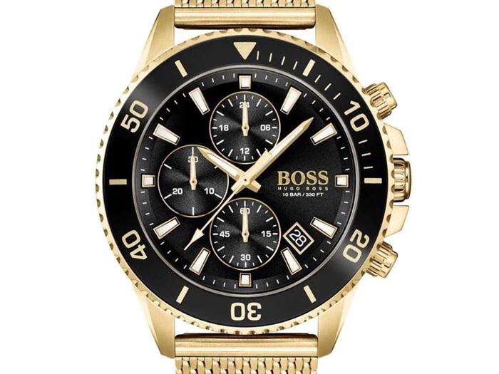 Hugo Boss Admiral Sort/Gul guldtonet stål Ø46 mm - Herre armbåndsur