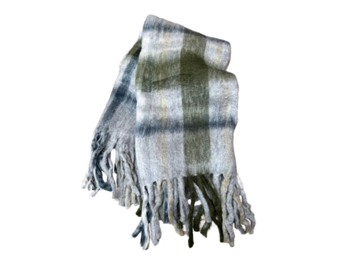 Hygsom, Uldplaid, Grå, Grøn, Brun, Ternet, Uld 10%, Akryl 65%, Polyester 25%, B:120 x L:180 cm