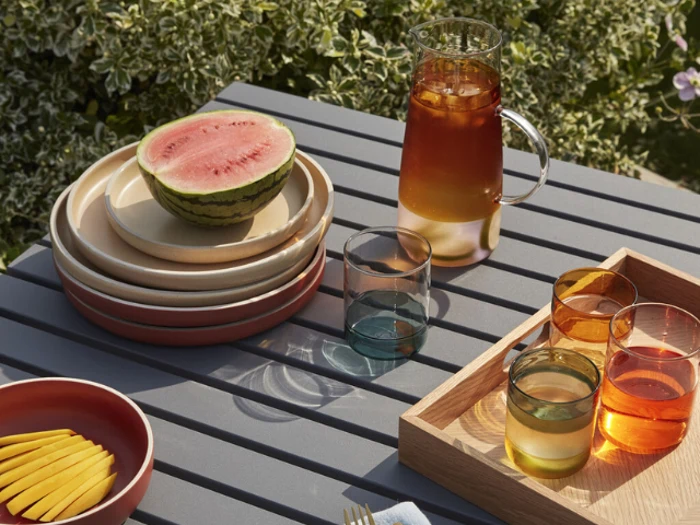 Hübsch, Lemonade glas, Rav, Petrol, Glas, Sæt af 2 stk., Dia:8 x H:9 cm