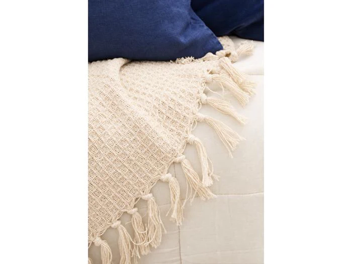 Ib Laursen, Plaid, Creme, Vaffelvævet, Bomuld, B:130 x L:160 cm