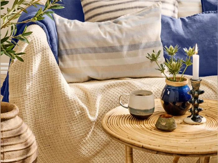 Ib Laursen, Plaid, Creme, Vaffelvævet, Bomuld, B:130 x L:160 cm