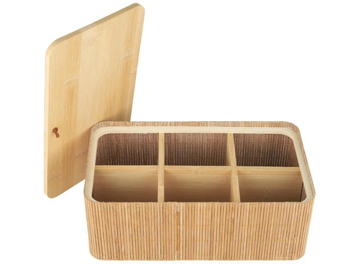 Ib Laursen, Æske m. låg og 6 rum, Natur, Bambus, B:15 x H:9,5 x L:25,5 cm