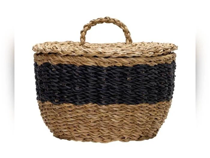 House Doctor, Cesto, Kurvesæt, Natur, Sort, Søgræs, H:16xØ:25,5 / H:20,5xØ:29 / H:25,5xØ:34 cm
