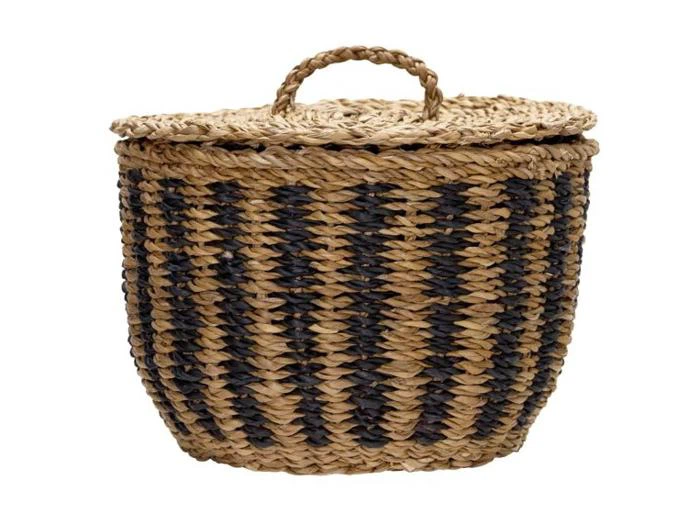 House Doctor, Cesto, Kurvesæt, Natur, Sort, Søgræs, H:16xØ:25,5 / H:20,5xØ:29 / H:25,5xØ:34 cm
