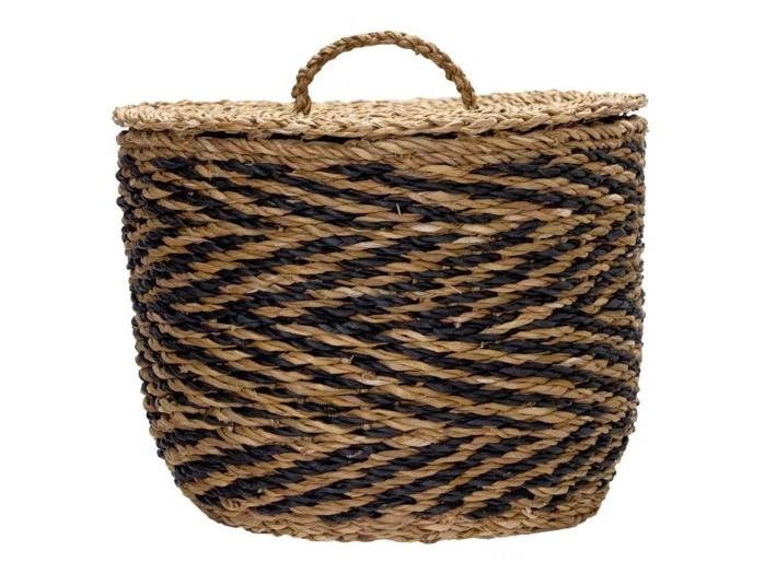House Doctor, Cesto, Kurvesæt, Natur, Sort, Søgræs, H:16xØ:25,5 / H:20,5xØ:29 / H:25,5xØ:34 cm