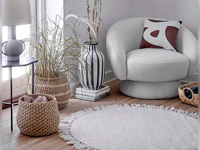 Bloomingville, Lenea, Tæppe, Hvid, Uld, Ø110 cm