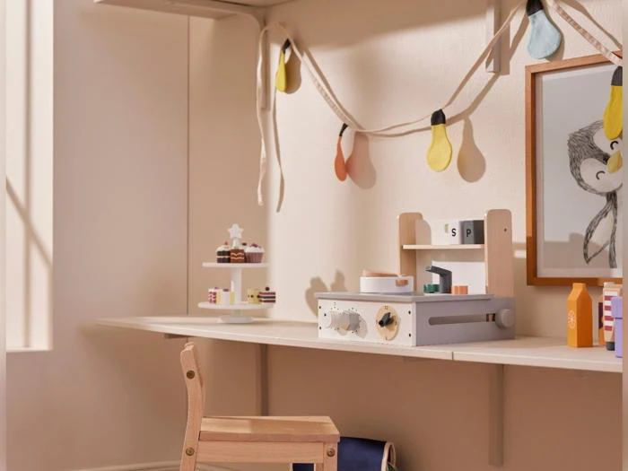Kid's Concept, Bistro Mini, Legekøkken, Natur, Hvid, Grå, Træ, H:31 x B:30 x L:29 cm