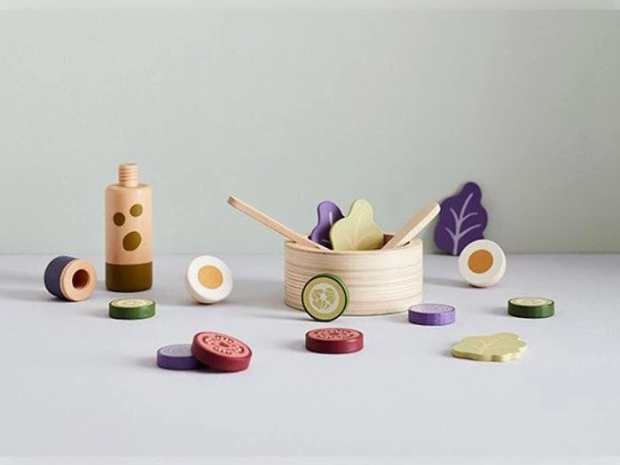 Kids Concept, Salatsæt, Legemad, Multifarvet, Træ, Ø:11 x H:5 cm.