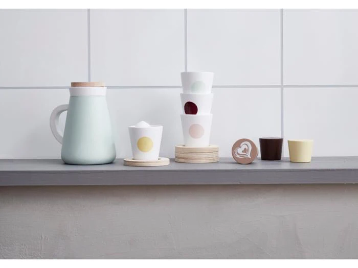 Kid's Concept, Kaffesæt, Mint, Hvid, Natur, Træ, Sæt af 5 dele, H:12 × B:8 × L:10,5 cm