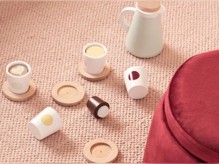 Kid's Concept, Kaffesæt, Mint, Hvid, Natur, Træ, Sæt af 5 dele, H:12 × B:8 × L:10,5 cm