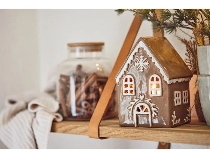 Ib Laursen, Stillenat, Gingerbread, Lyshus, Brun, Stentøj, B:8,3 x H:15,5 x L:10 cm