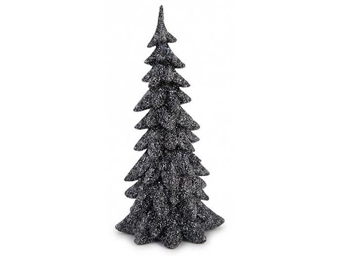 Et dekorativt, koksgråt juletræ med glitter til bordet.