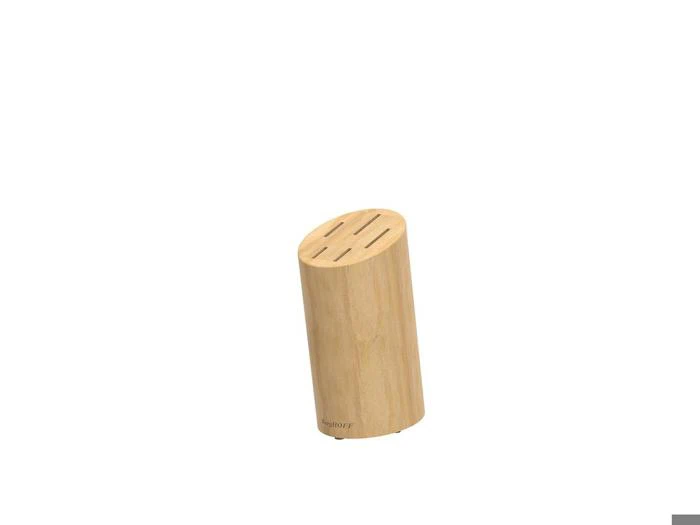 Cylindrisk knivblok af træ med slidser på oversiden og BergHOFF-logoet i bunden.