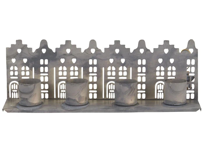 Ib Laursen, Husfacader, Lysestage, Grå, Metal, B:3,5 x H:6,5 x L:19,5 cm
