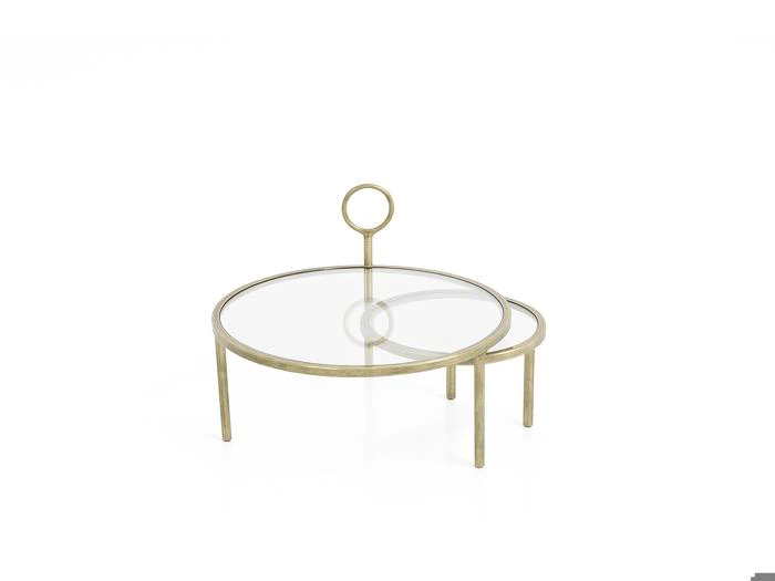 Chic Antique, Etagere m. 2 fade, Etagere, messing, Glas, jern, H:27,5 x Ø:35 cm