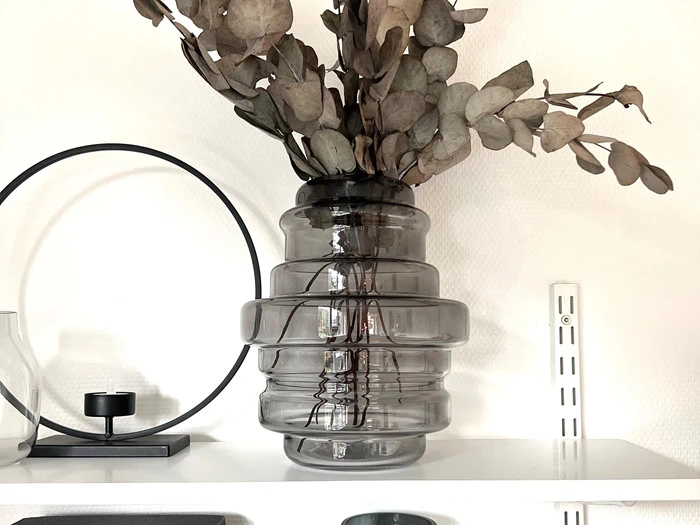 Columbine, Distinct, vase, small, grå, glas, H: 25 x D: 20 cm