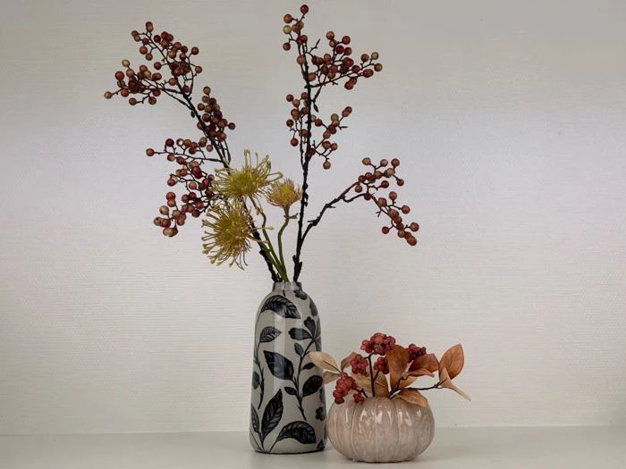 Vase m blad print, grå