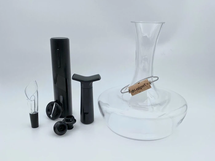 Shāpu elektrisk proptrækkersæt + smuk italiensk vinkaraffel i krystalglas