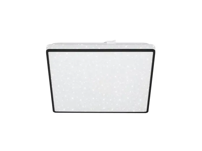 Et rektangulært, fladt lyspanel med en sort kant og et glødende, stjernelignende mønster på overfladen mod en hvid baggrund.