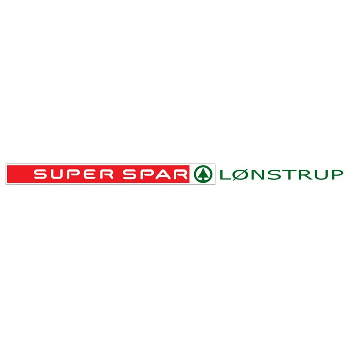 Logo med SUPER SPAR i hvid tekst på rød baggrund, et grønt træemblem og LØNSTRUP i grøn tekst på hvid baggrund.