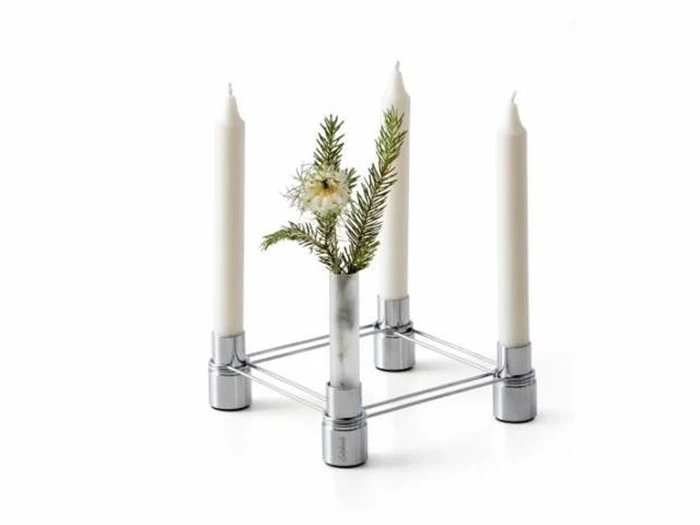 Celebrate, Lysestage m. 4 glas vaser, Sølv, Jern/Aluminium/Glas, H: 10 cm L: 18 cm