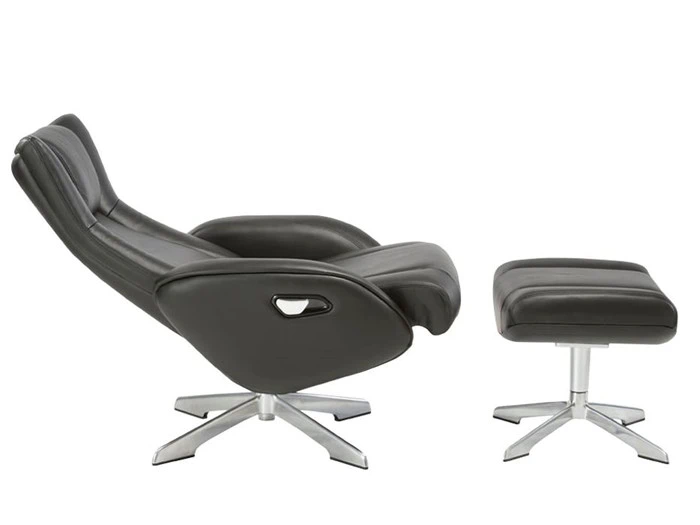 Ray lænestol m. fodskammel i læder - Sort