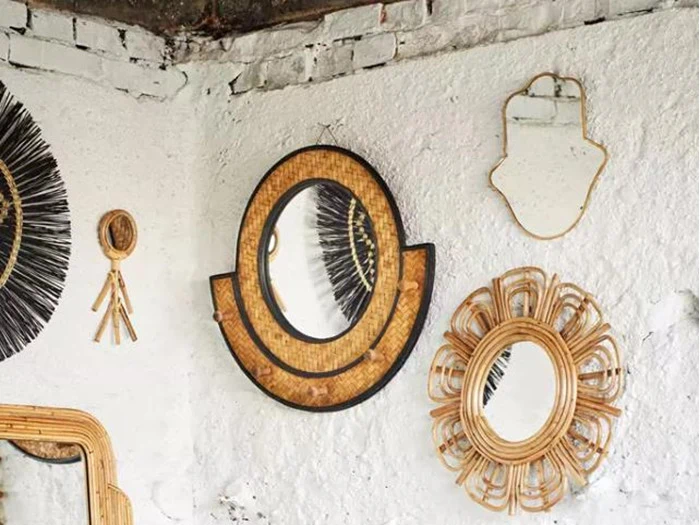 Madam Stoltz, Spejl, Natur, Sort, Bambus, 59x52 cm