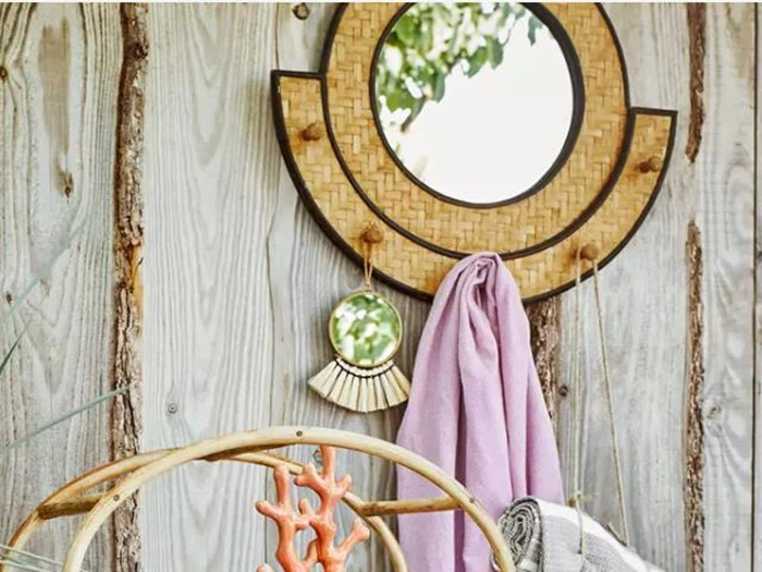 Madam Stoltz, Spejl, Natur, Sort, Bambus, 59x52 cm