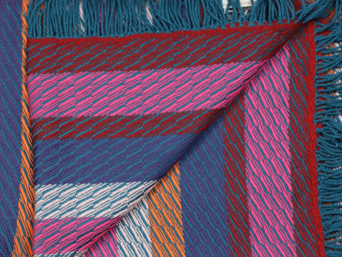 Silkeborg Uldspinderi, MAXIMA-5110, Plaid, Blå, Rød, Pink, Orange, 100% New Wool B:130xL:190 cm