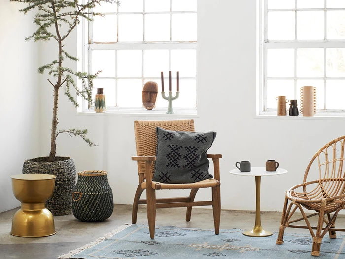 Madam Stoltz, Bambus kurv, sort, Ø32xH42 cm