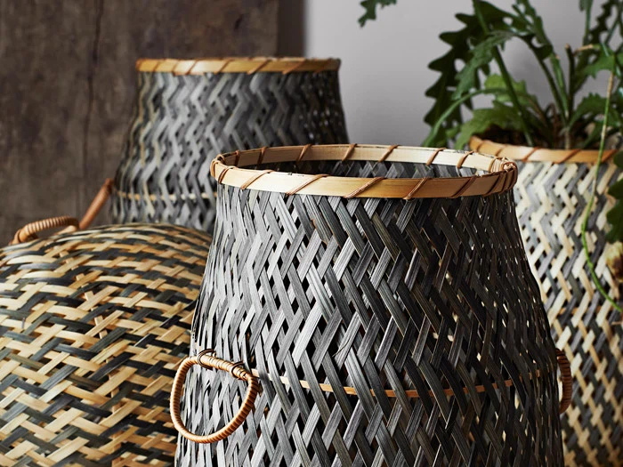 Madam Stoltz, Bambus kurv, sort, Ø32xH42 cm