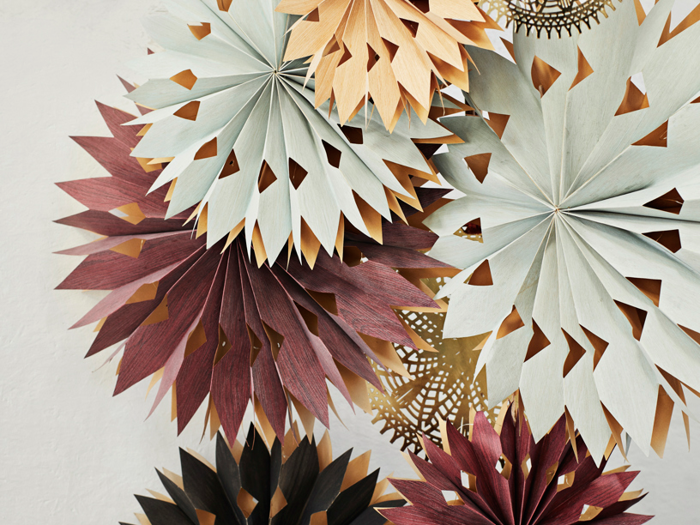 Madam stoltz, Veneer, Papir stjerne m. 15 LED lys, Bordeaux, Papir, Dia:50 cm