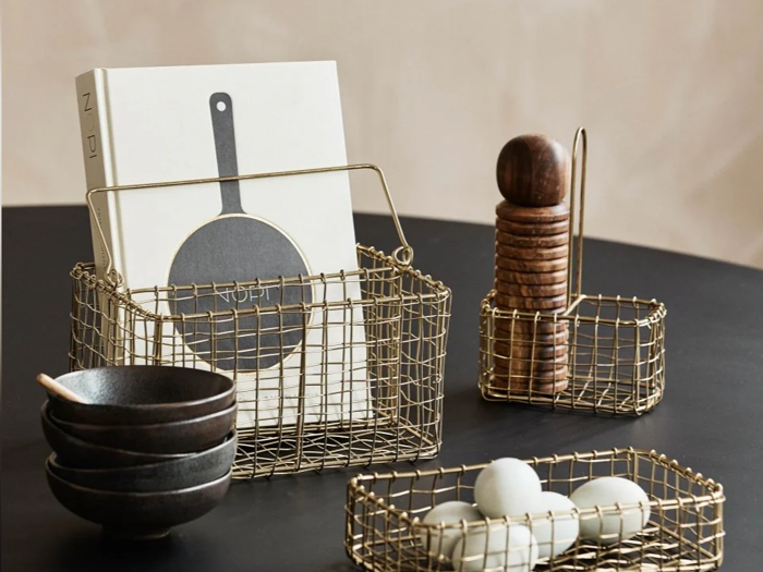 Nordal, NAVITI, Opbevaringskurv m. håndtag, Guld, Jern, B:17 x L:25 x H:13 cm