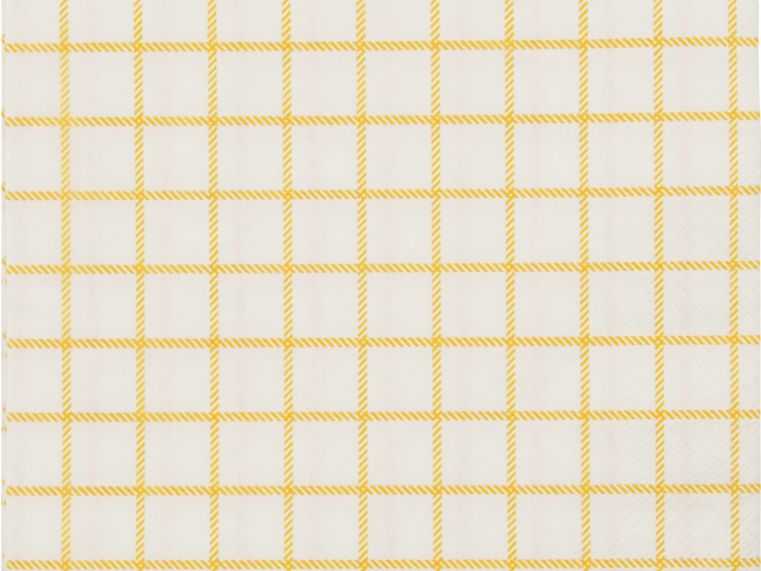 En hvid overflade med et gult, ternet gittermønster med jævnt fordelte vandrette og lodrette linjer.