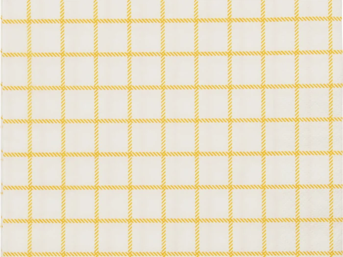 En hvid overflade med et gult, ternet gittermønster med jævnt fordelte vandrette og lodrette linjer.