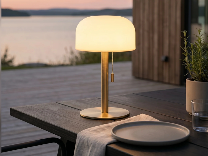Nordic Flame, Bordlampe, Trådløs LED, Inkl. fjernbetjening, Messing, H:26 cm