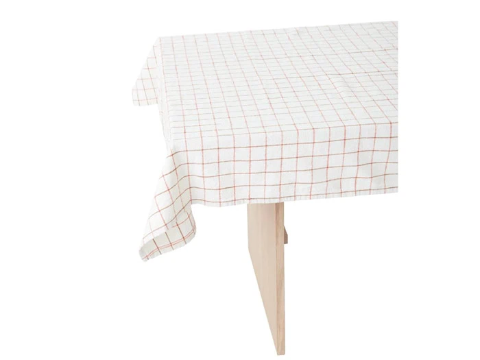 OYOY, Grid dug, Offwhite/red, bomuld, H200 x W140 cm