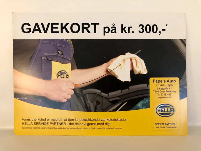 Gavekort 300 kr til Papes auto i Feldborg
