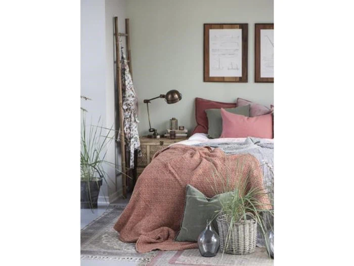 Plaid m/blomstertryk i bomuld fra Ib Laursen - rosa