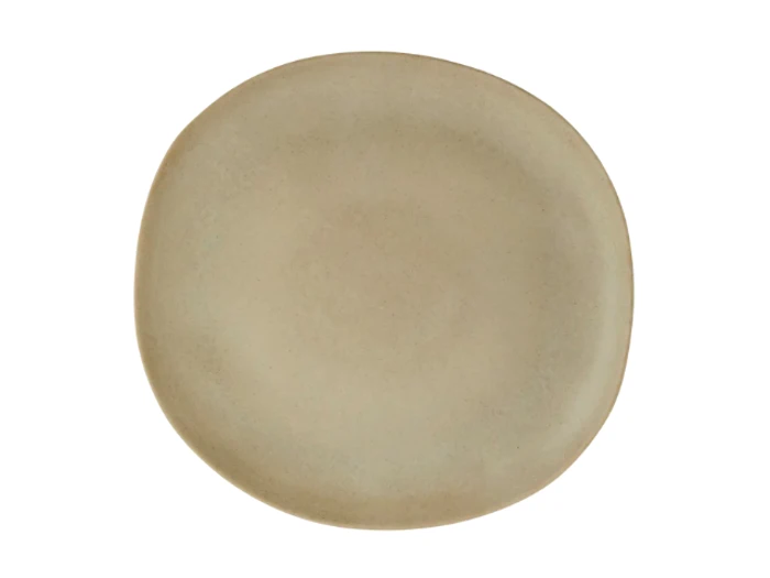 Et gråt plysdyr med store ører, set bagfra, iført en rød- og pinkstribet strikkjole og stående på en hvid baggrund.