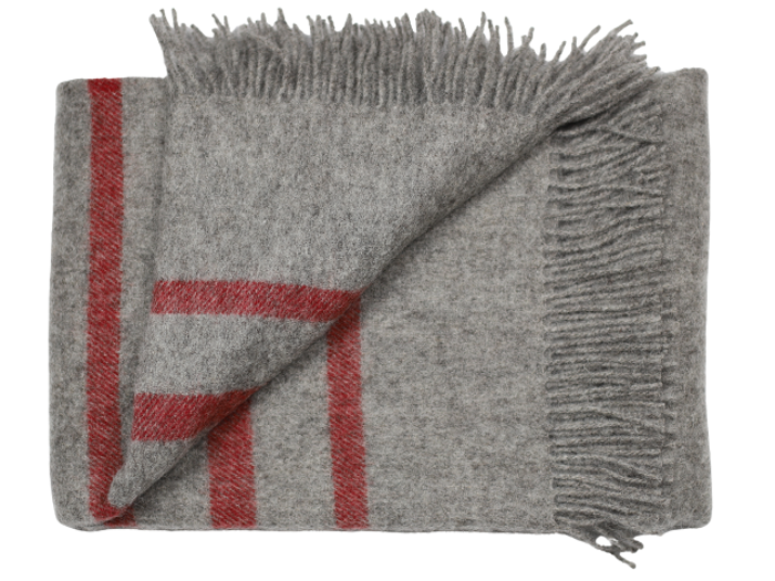 Silkeborg Uldspinderi, Danaja, Plaid, Grå, Rød, 100% wool, B:85 x L:130 cm