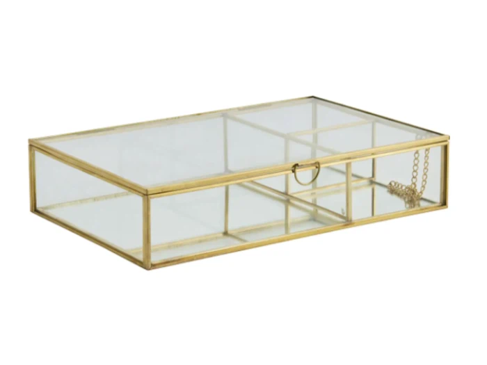 Lene Bjerre, Laura, Opbevarings box Guld, Messing, Glas, L:25 x B:16.5 x H:5,3 cm