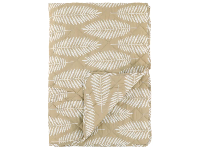 Chic Antique, Aix, Quilt m. tropisk bladmønster, Beige, Hvid, 100% Bomuld, L:180 x B:130 cm