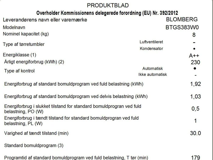 Kvalitets tørretumbler - Blomberg BTGS 383 W0