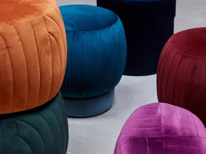 Au Maison, Puf i velour, Petrolium/lyseblå, 46x44 cm