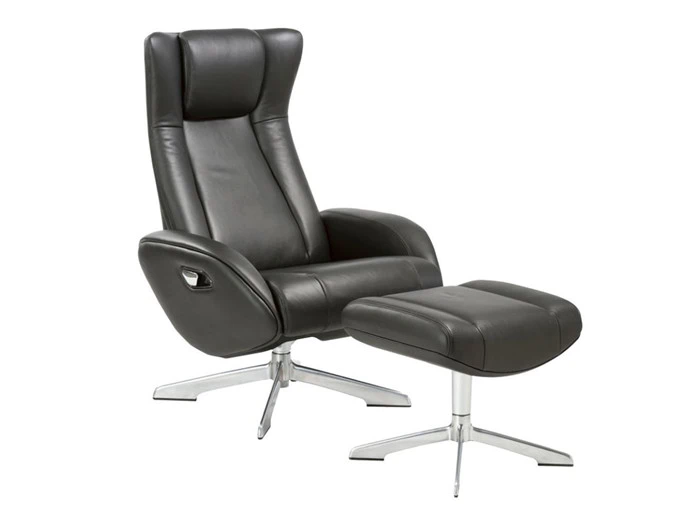 Ray lænestol m. fodskammel i læder - Sort