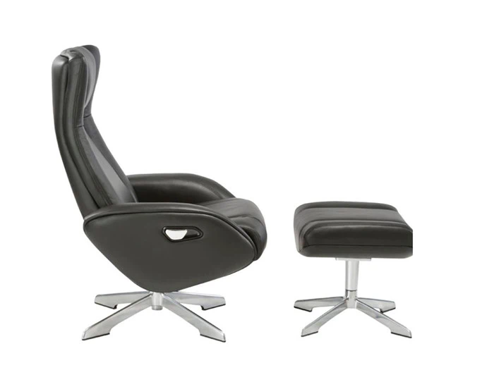 Ray lænestol m. fodskammel i læder - Sort