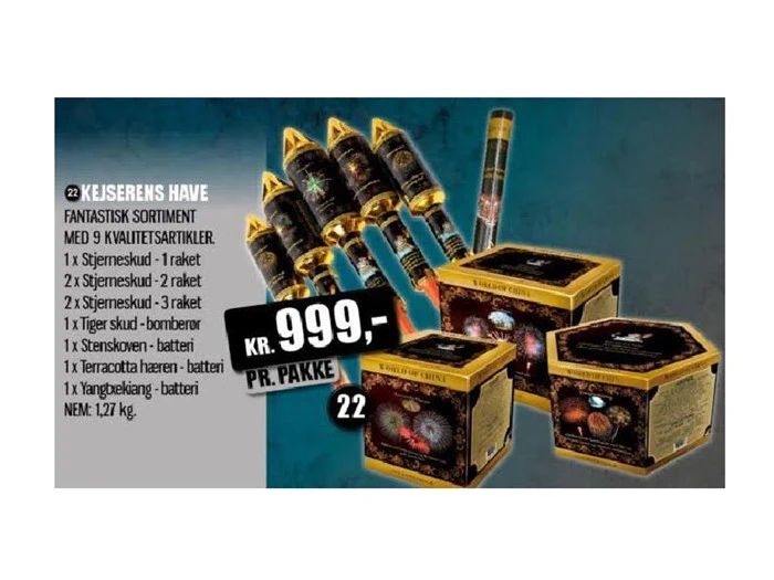 Fyrværkeri pakke Kejserens Have & Kongens Sølv Sortiment fra Krudtkongen Pandrup